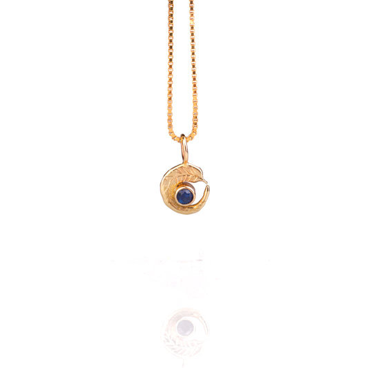 Natural Sapphire Curled Eucalyptus Leaf Pendant