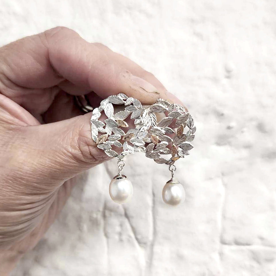 Foliage Cluster (Autumn) Studs with Fresh Water Pearls