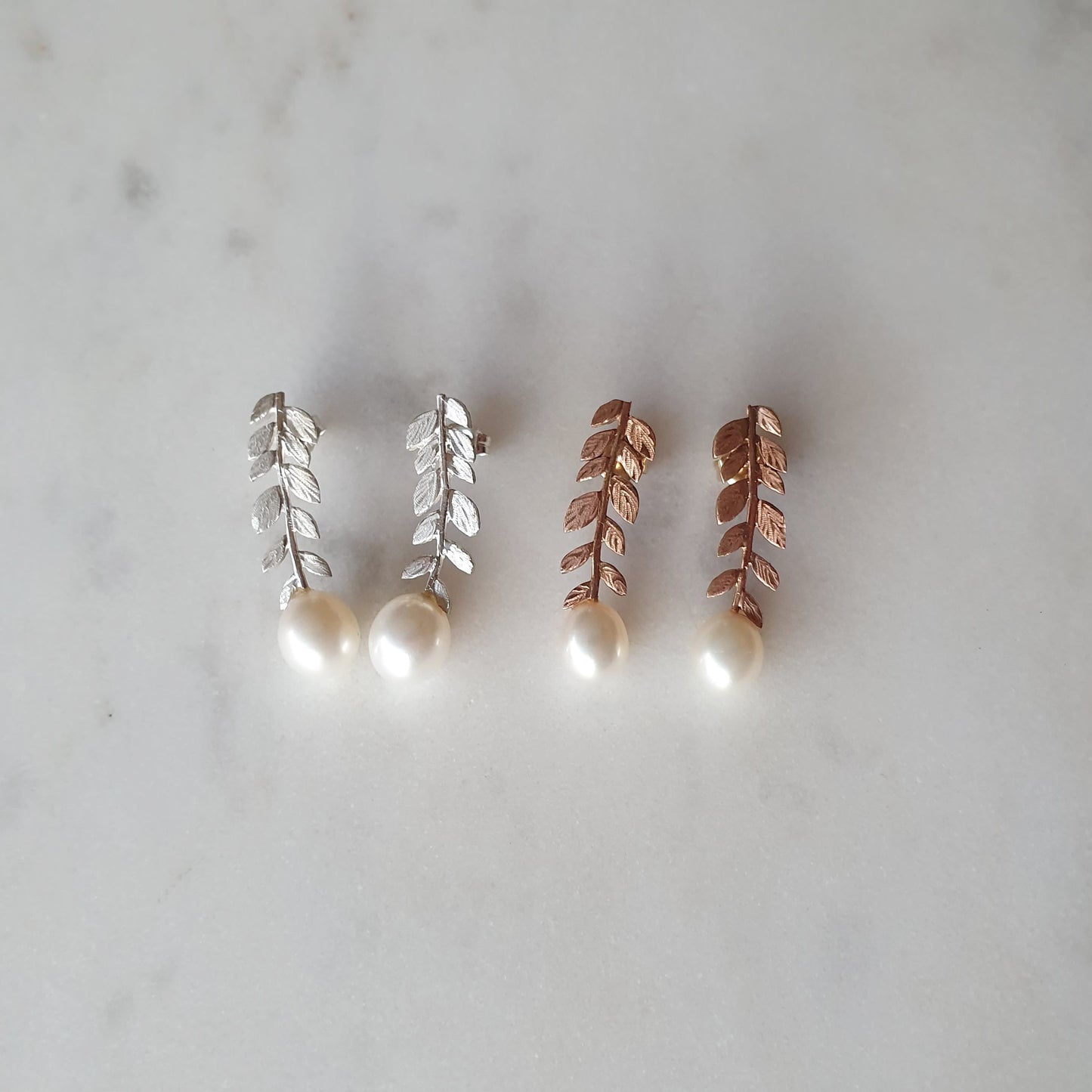 Foliage and pearl stud drops