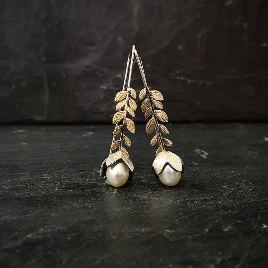 Silver & Gold Foliage hooks with Fresh Water Pearls