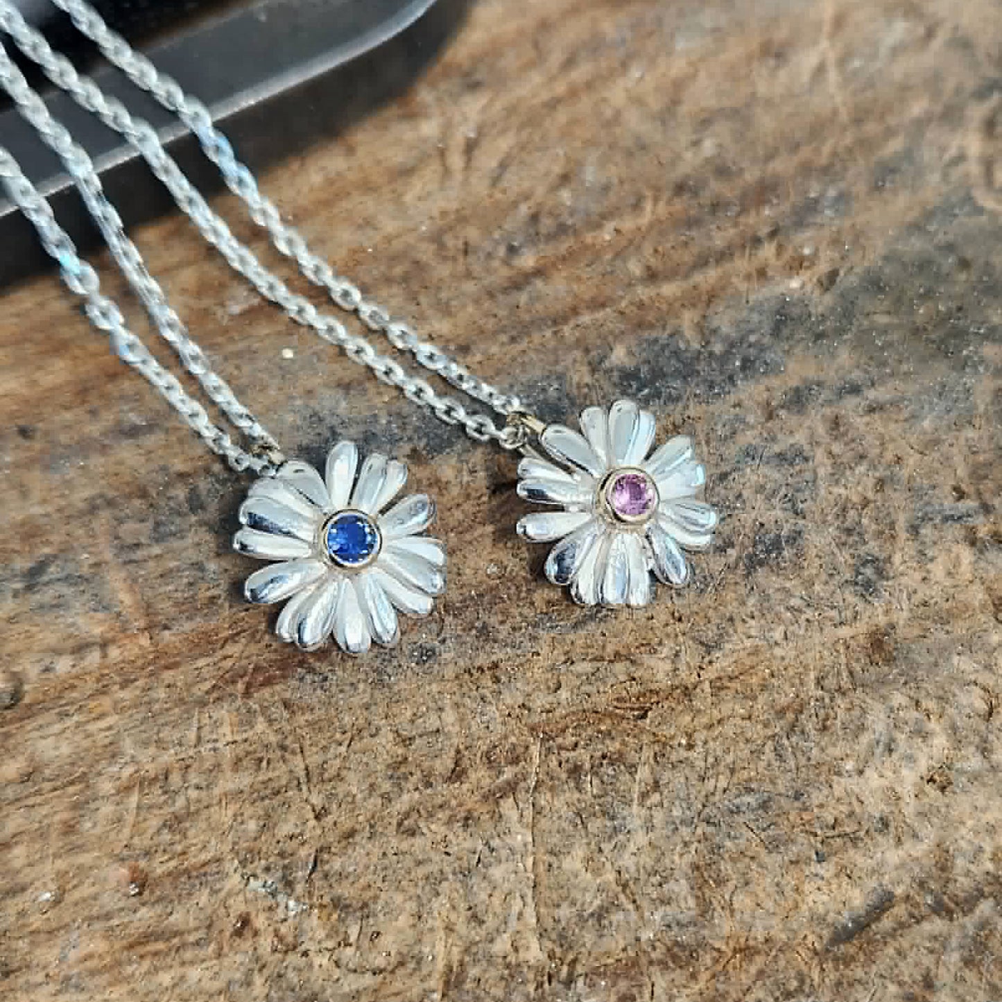 Native Highland Daisy with Sapphire Necklace (Ready to ship)