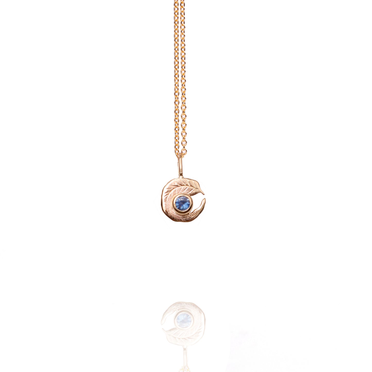 Natural Sapphire Curled Eucalyptus Leaf Pendant
