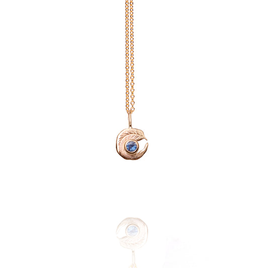 Natural Sapphire Curled Eucalyptus Leaf Pendant