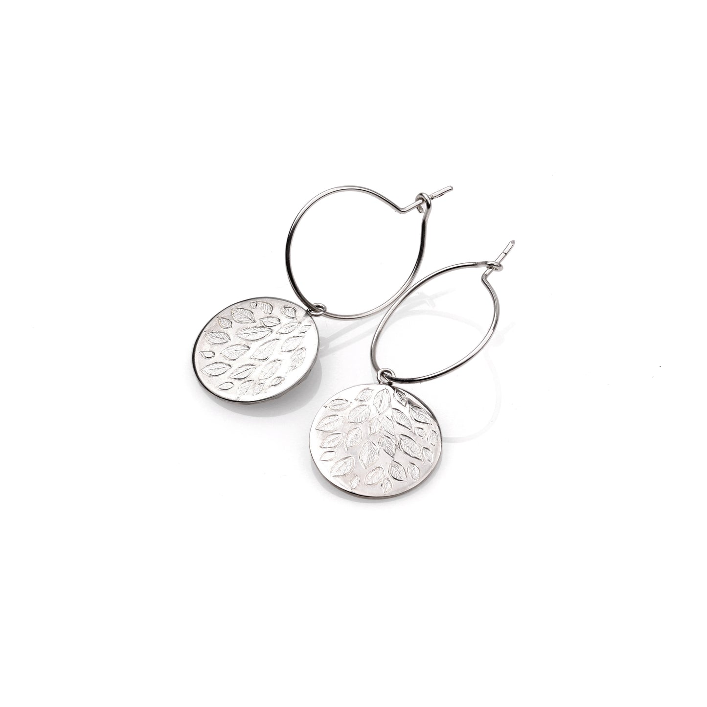 Sterling silver Autumn Foliage Engraved Hoop Earrings