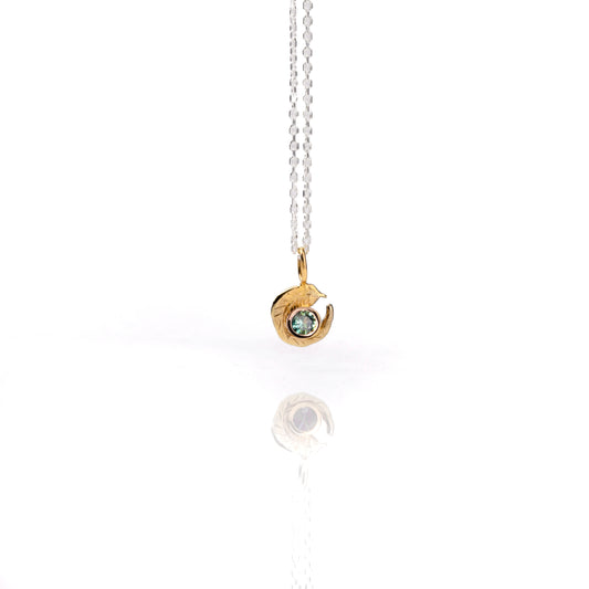 Natural Sapphire Curled Eucalyptus Leaf Pendant