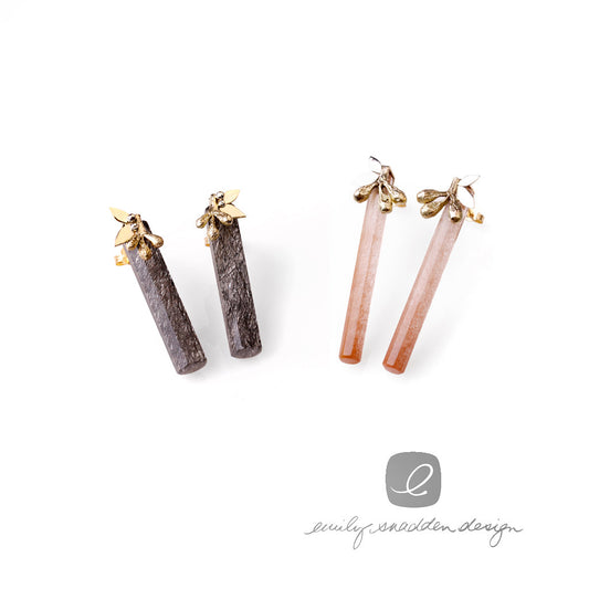 Rutile quartz & flora earrings