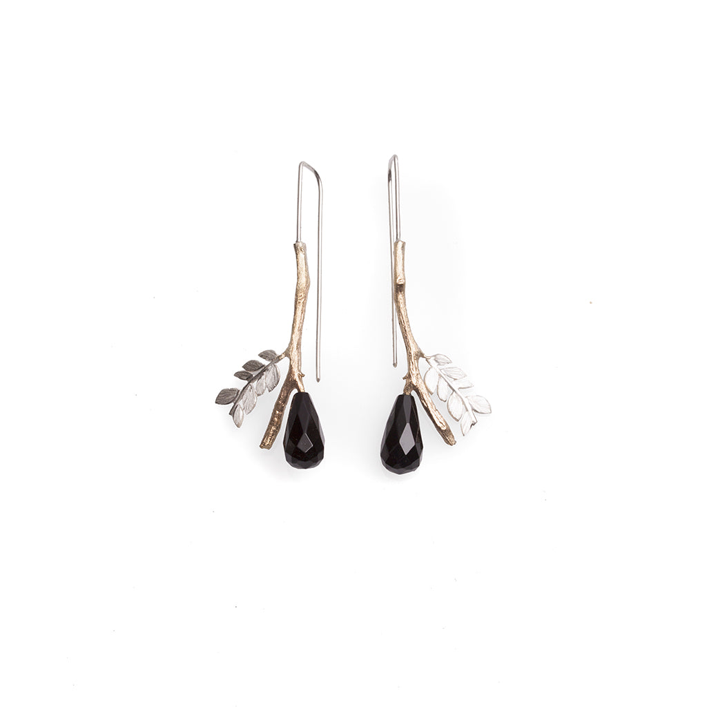 Twig hooks with Onyx Briolettes